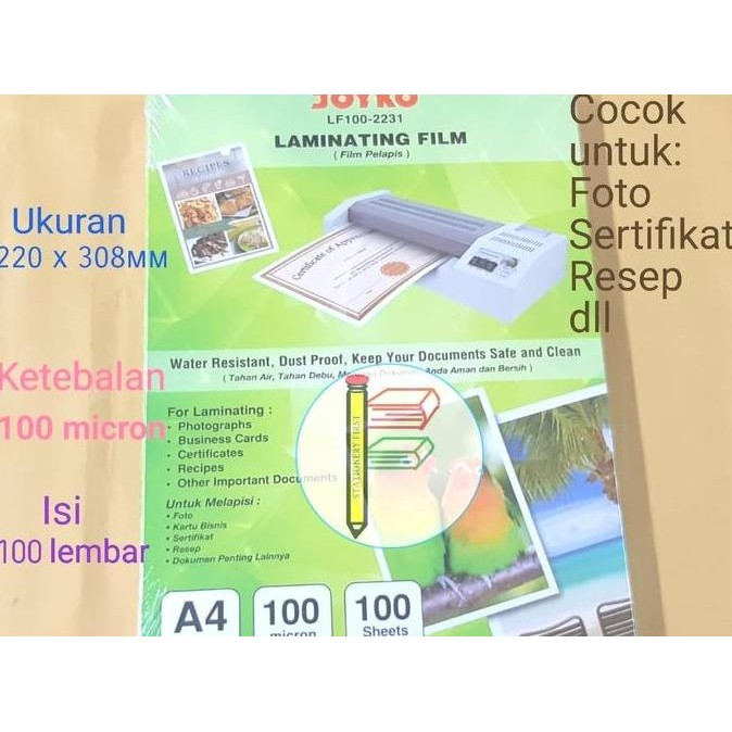 

ready !!! Joyko Laminating Film/ Plastik Laminating A4 100 micron
