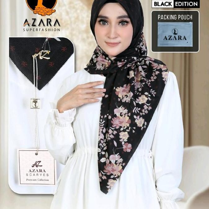 AZARA ISI 7 PICS KHUSUS HITAM METAL LOGO BESI PEKINGAN POUCH Jilbab Kerudung Segi Empat Voal Muslim 