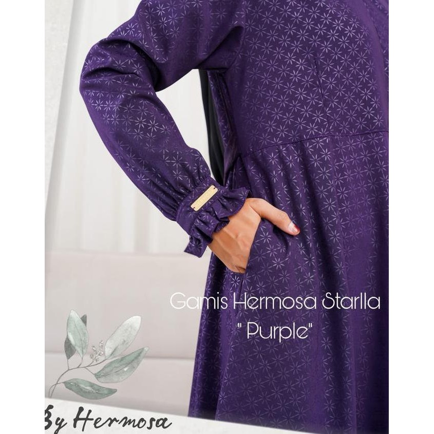 (Hermosa)Gamis embos wolfis motif starla ungu tua-gamis ungu tua premium bahan wolfis embos busui pr