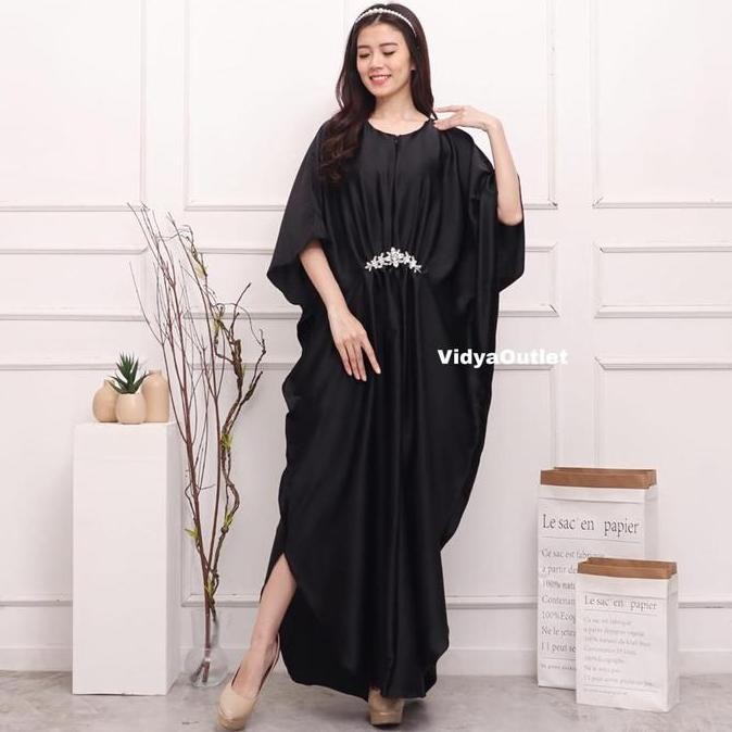 Kaftan Polos 2258 - Baju Lebaran wanita - Super Mewah - Baju Muslim Dewasa - Dress Hitam Gamis Pesta
