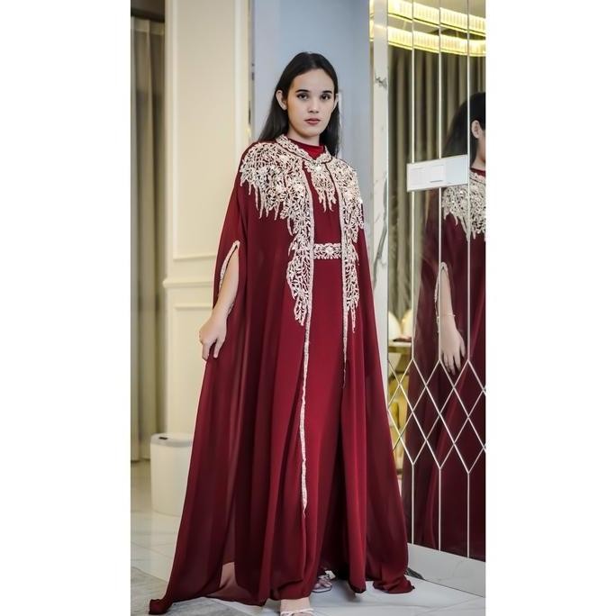 HALIMAH - HEERA Set Inner Belt Dan Turban | Baju Gamis Abaya Kaftan Dress Wanita Muslim Kondangan Pe