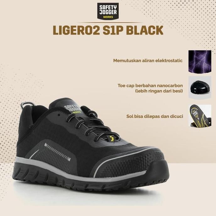 

Terlaris [Gratis Sarung Tangan] Safety Jogger Works Ligero2 S1P Low Black Sepatu Septi Proyek Kerja Sporty Metal Free Esd Nano Carbon Toecap Shoes Pria