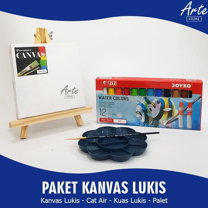 

ready PAKET KANVAS LUKIS (Kanvas Lukis, Cat Air, Kuas dan Palet)
