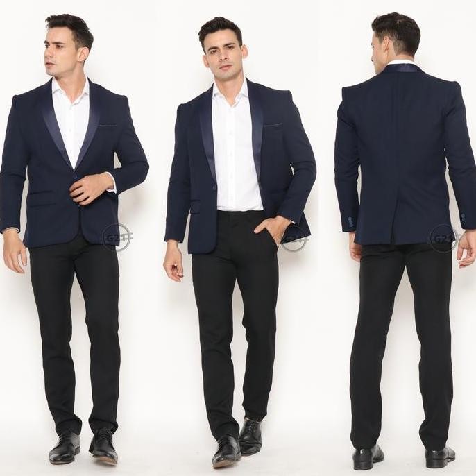 Jas Pria Slim Fit Formal Hitam Tuxedo Kancing Satu Premium High Quality Baju Jas Pengantin Nikah Wed