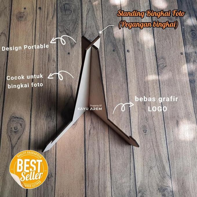 

ready Standing Bingkai Foto Kayu / Wooden Easel Holder Stand Frame Portable