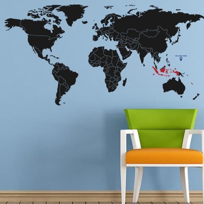 Y&T Stiker Dinding Peta Dunia Ukuran Besar Cutting Sticker World Map Travel Big Size