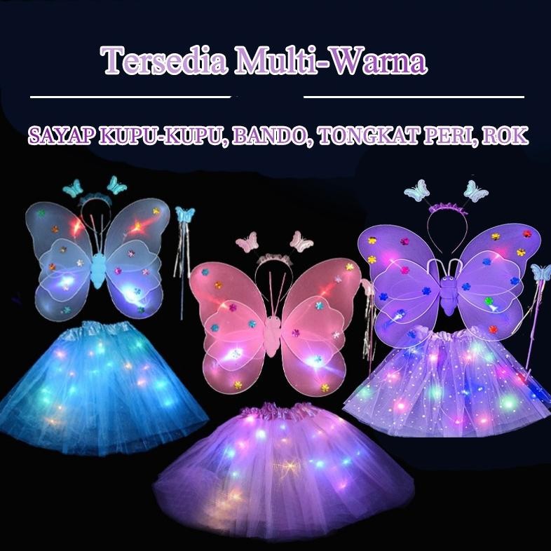 

Original Set Kostum Sayap Peri Led 4In1 - Sayap Tongkat Bando Rok Anak Pesta