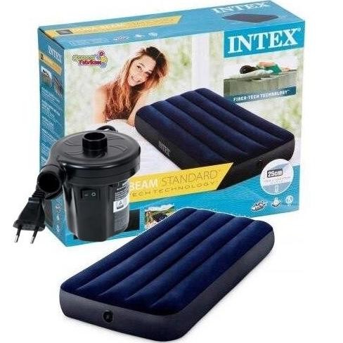 Kasur Angin Intex Durabeam Blue Single Plus Pompa Listrik 64756