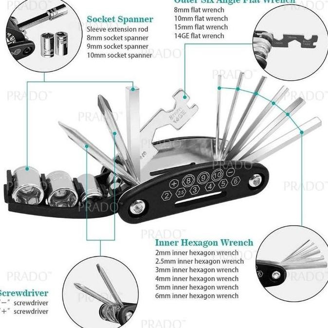 Hot Sale  Set Kunci Lipat 16 In 1 Mini Set Kunci Sepeda Lengkap Obeng L Sok Pas Shock Mini Bicycle S