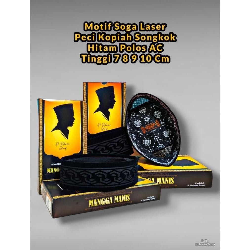 Motif Soga Laser Peci Kopyah Hitam Polos Mangga Manis Kopiah Songkok Anak Dewasa AST