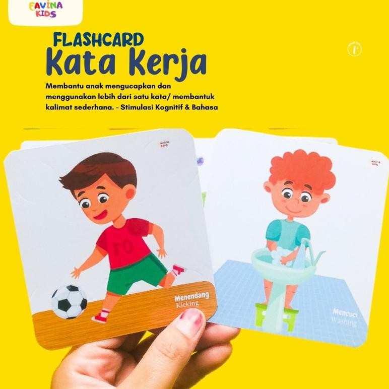 Flash Card Mengenal Kata Kerja Kartu Terapi Wicara Kosa Kata Anak AST