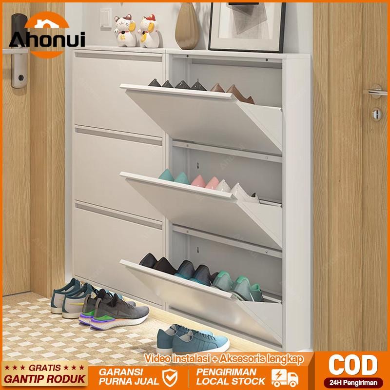 100% StainlessRak Sepatu Susun Besi Tertutup 3 - 4 Layer Kuat Tebal Lemari Sepatu Minimalis Rak Sepa