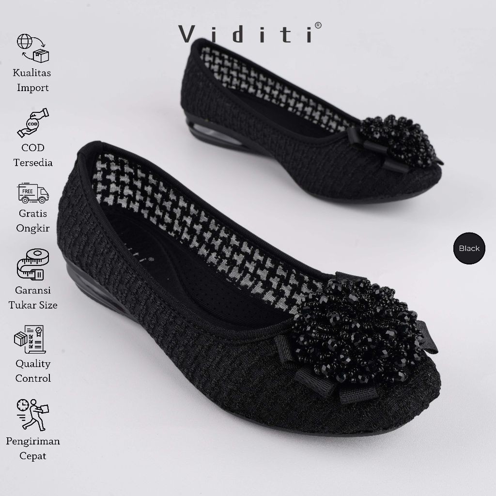 Viditi Kina | Sepatu Import Wanita | Kerja | Kuliah | Flat | Lepes | Hitam | Shoes