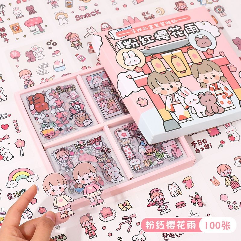 

Stiker Aesthetic Lucu Unik Transparant 1 Kotak isi 100 Lembar