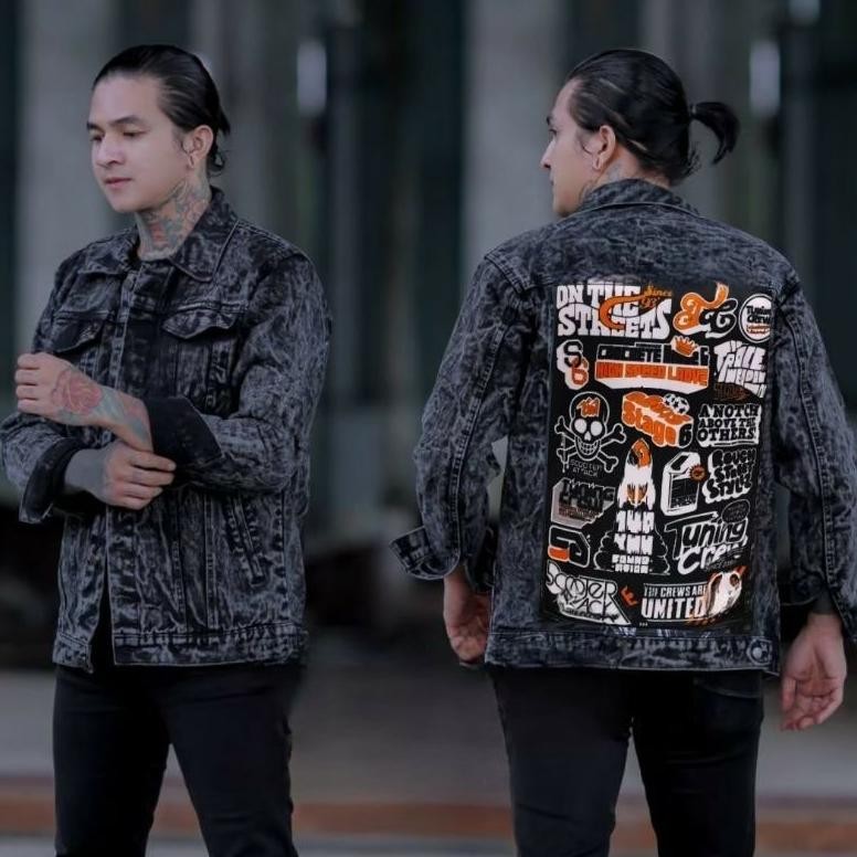 JAKET JEANS GAMBAR JAKET JEANS SANDWASH PRINTING JAKET JEANS PRINTING AST
