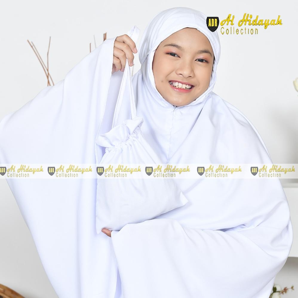 Mukena Anak Traveling Putih Santri 2 in 1 Resleting Dagu Katun Premium Polos SD SMP Remaja 7 8 9 10 