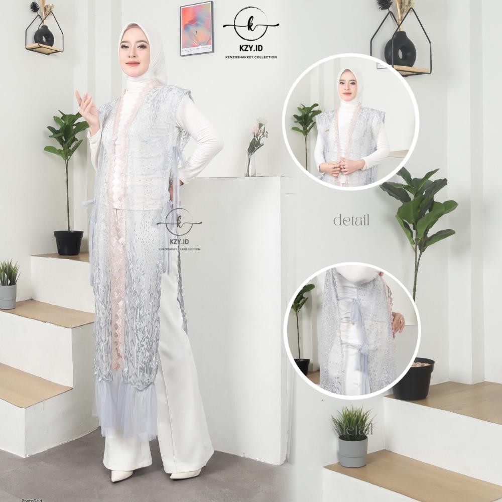 [KZY.ID] Outer Brukat Fauzana Kondangan Wanita Kekinian Bahan Brukat Tille Border Tanpa Lengan AST