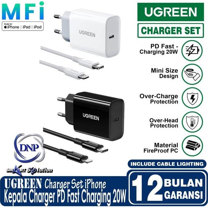 UGREEN Kepala Charger Set 20W + Kabel Lightning MFi PD Fast Charging