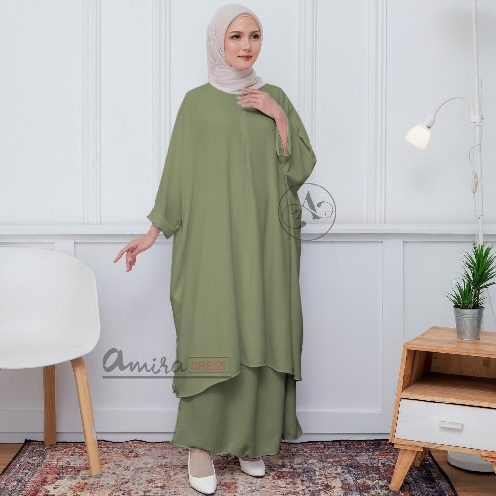 (Bisa COD) Amiradress Tunik Kafnik Set (abaya Tunik + Rok) Kaftan/Tunik abaya batwing /gamis abaya T