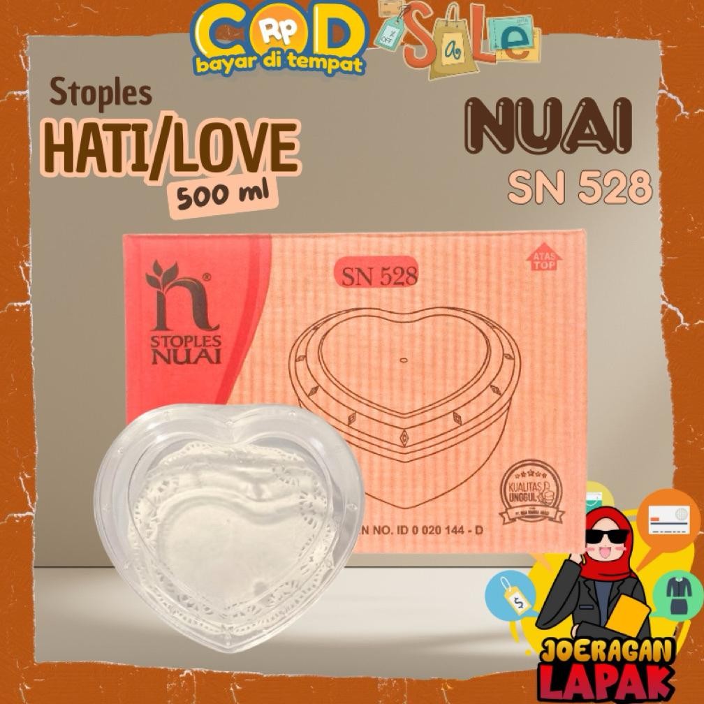 (12Pcs) Toples Nuai Sn 528 / 500Ml Bentuk Hati Love Tempat Kue Kering Snack Jajan Makanan Box Kotak 