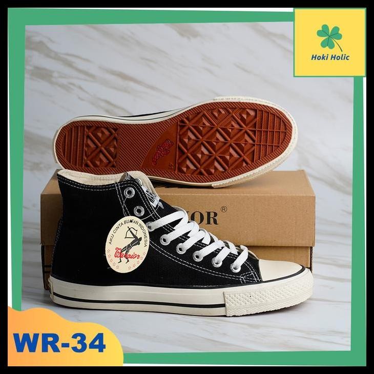 Warrior Sparta High Black White Sepatu Sneakers Warrior Original Sepatu Sekolah Hitam Putih Casual  