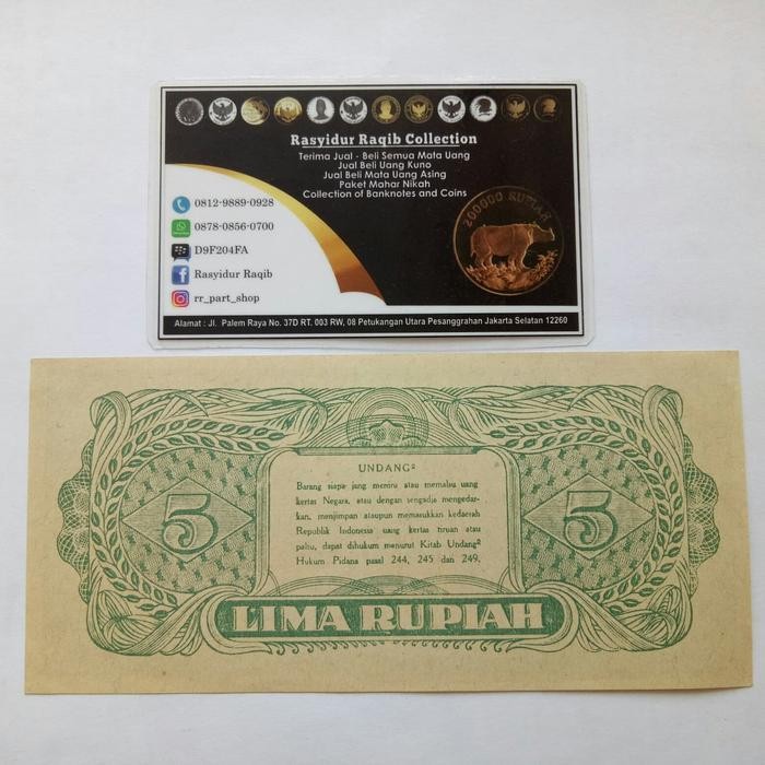 Uang Kuno Sukarno 5 Rupiah Idr Indonesia Tahun 1947 Langka Original Dan Terpercaya