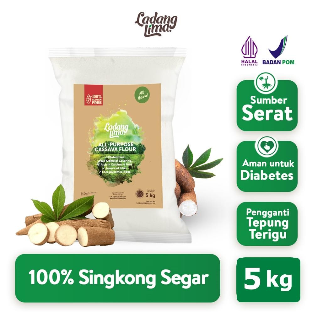 

Tepung Mocaf 5 Kg Ladang Lima - Tepung Singkong/APF Gluten Free Pengganti Terigu