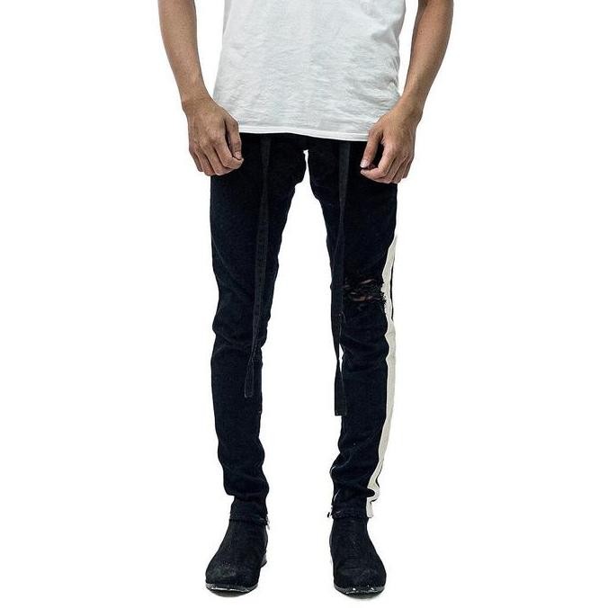 M1 mid distressed - Black dual stripes - Celana Jeans daps