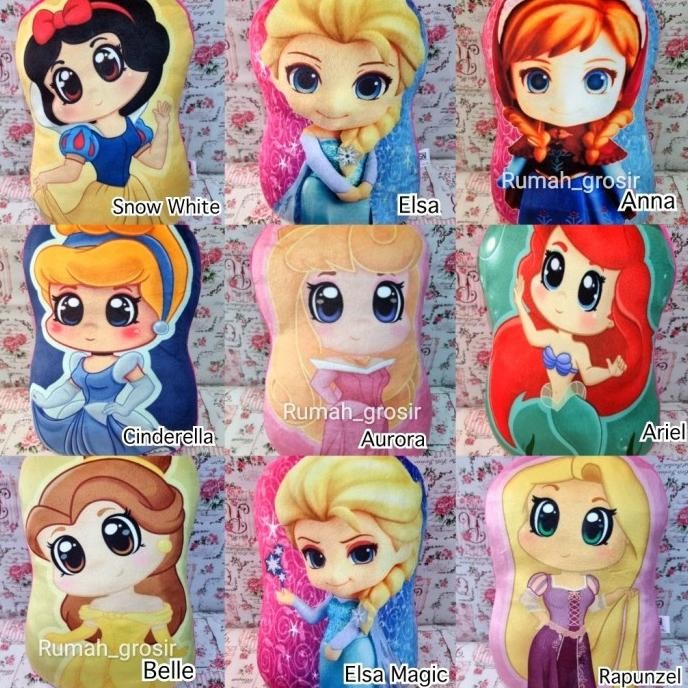 Boneka Bantal Princess Imut Elsa Anna Frozen Snow White Belle Cinderella Rapunzel Aurora