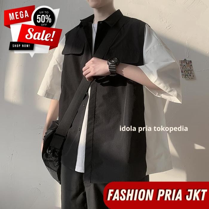 MEN KOREAN STYLE.OVERSIZE SHIRT.B&W SHIRT.SUMMER SHIRT / MEN KOREAN STYLE.OVERSIZE SHIRT.B&W SHIRT.S