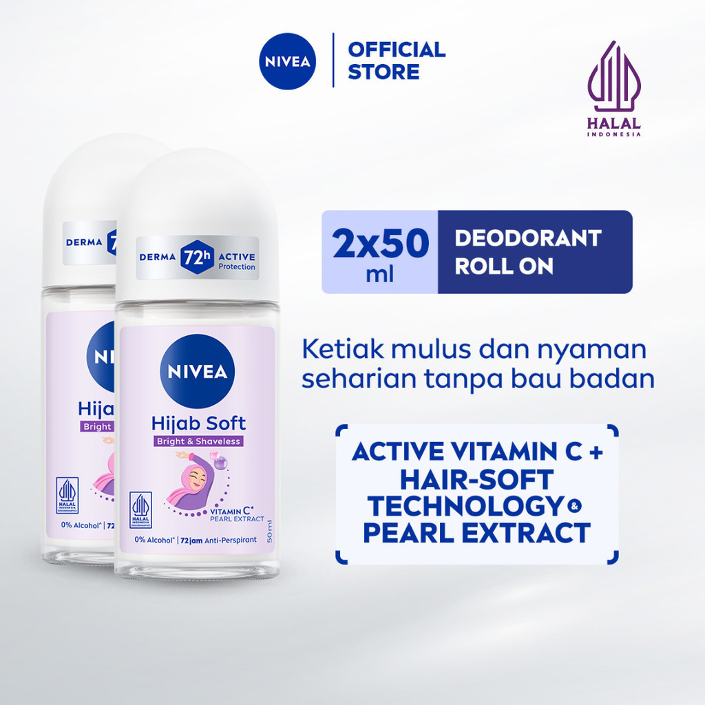 (PAKET HEMAT ISI 2) NIVEA Deodorant Roll On Brightening Hijab Soft 50ml - Deodoran wanita hijab hala