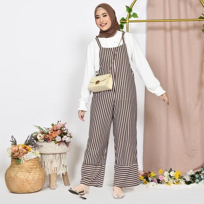 Bestseller Mybamus Noya Stripe Overall Celana Wanita Baju Kodok Panjang Overall Jumbo Kekinian Rekom