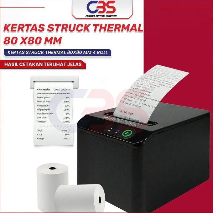 

(1 Pack = 4 Roll) Thermal Struk 80 X 80 / Kertas Struk Kasir 80 X 80 / Paper Roll / Kertas Atm / Thermal Tinta Hitam Co