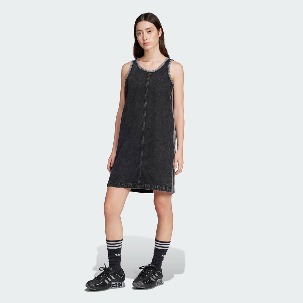 adidas Lifestyle Adicolor Denim 3-Stripes Tank Dress Women Black JD3108