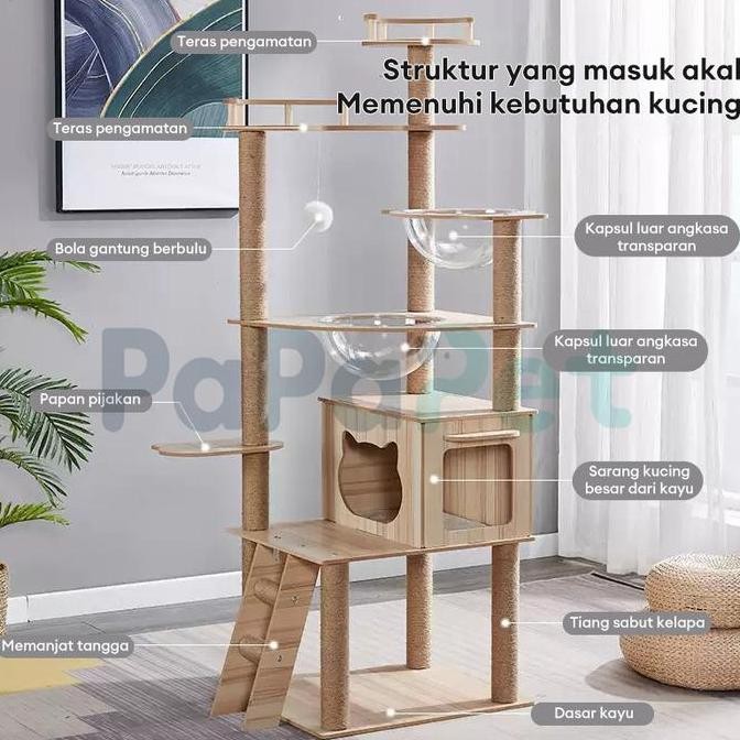 Papapet Cats Tree Pohon Bermain Kucing Cat Condo Mainan Rumah Kucing Cat Tower Premium Rumah Kucing 