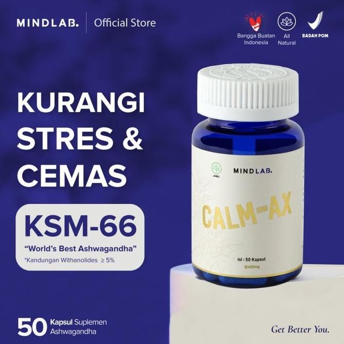 Calm-Ax 50 Kapsul - Ksm-66 Ashwagandha Extract @500Mg Bpom - Mindlab