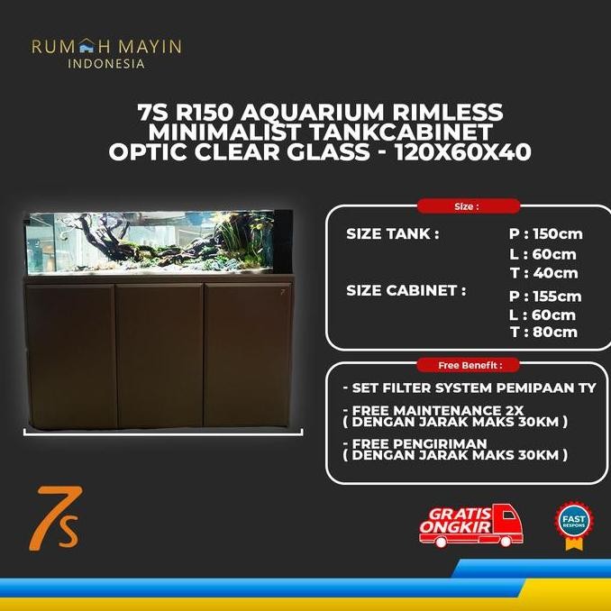 7S R150 Aquarium Rimless Minimalist Tank Cabinet Optic Clear Glass - 150X60X40