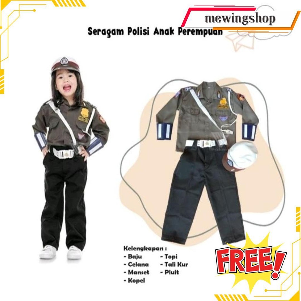 Baju Polisi Anak Perempuan//Baju Seragam Polwan Anak Setelan Rok Dan Celana/Kostum Karnaval/Bisa Cod