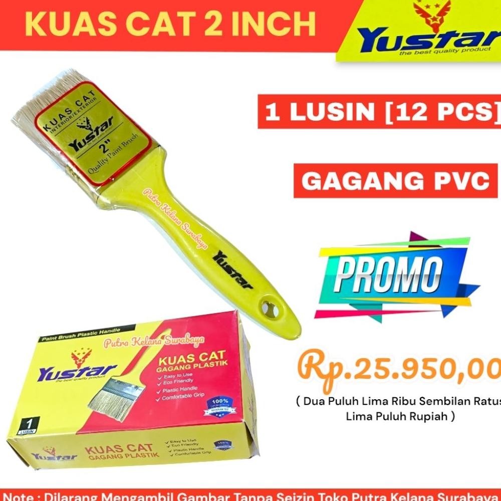 

baru [12 pcs] kuas cat tembok 2 inch yustar gagang pvc tebal - kuas cat dinding halus