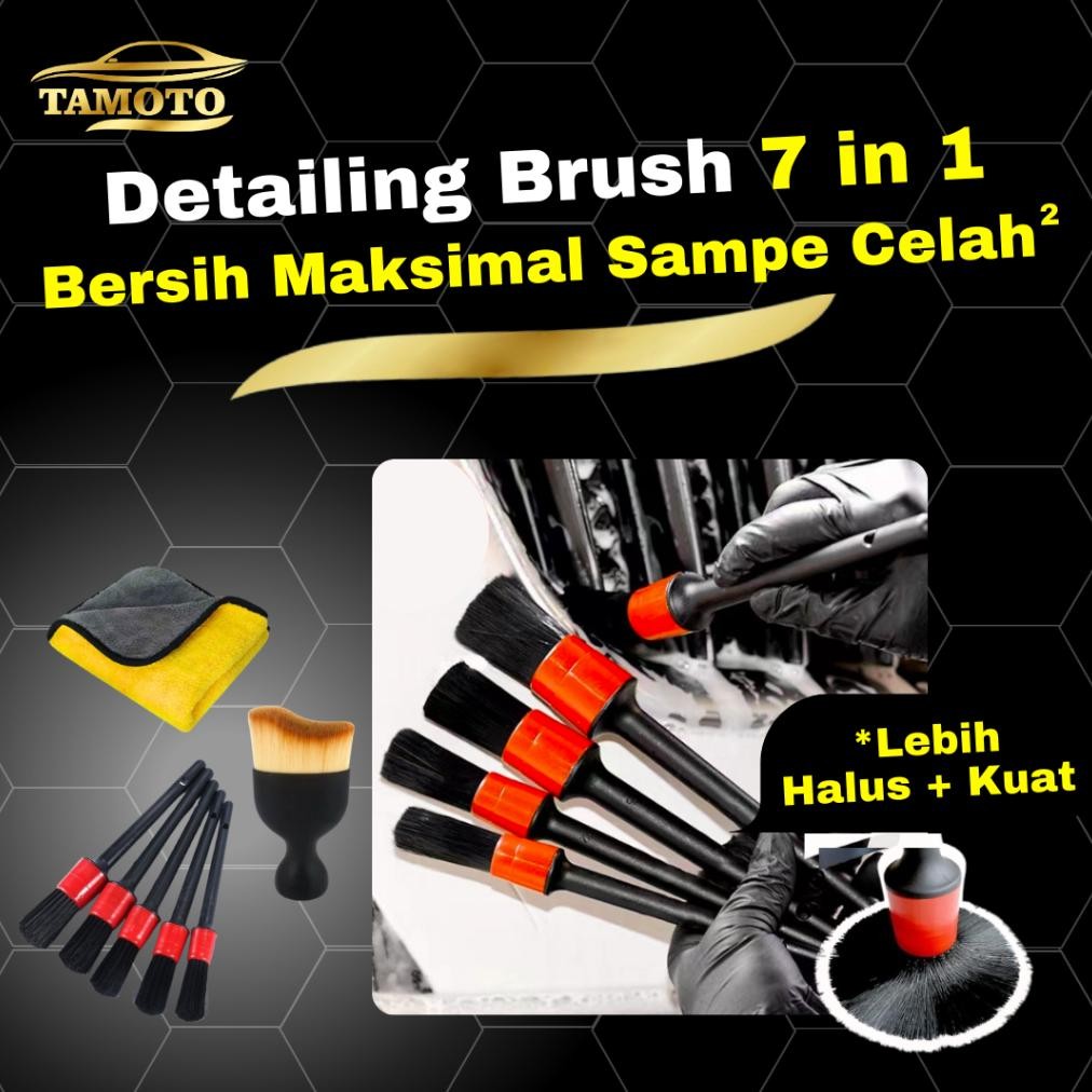 

baru set kuas detailing mobil motor 7 in 1 + lap microfiber pembersih interior velg grill mesin