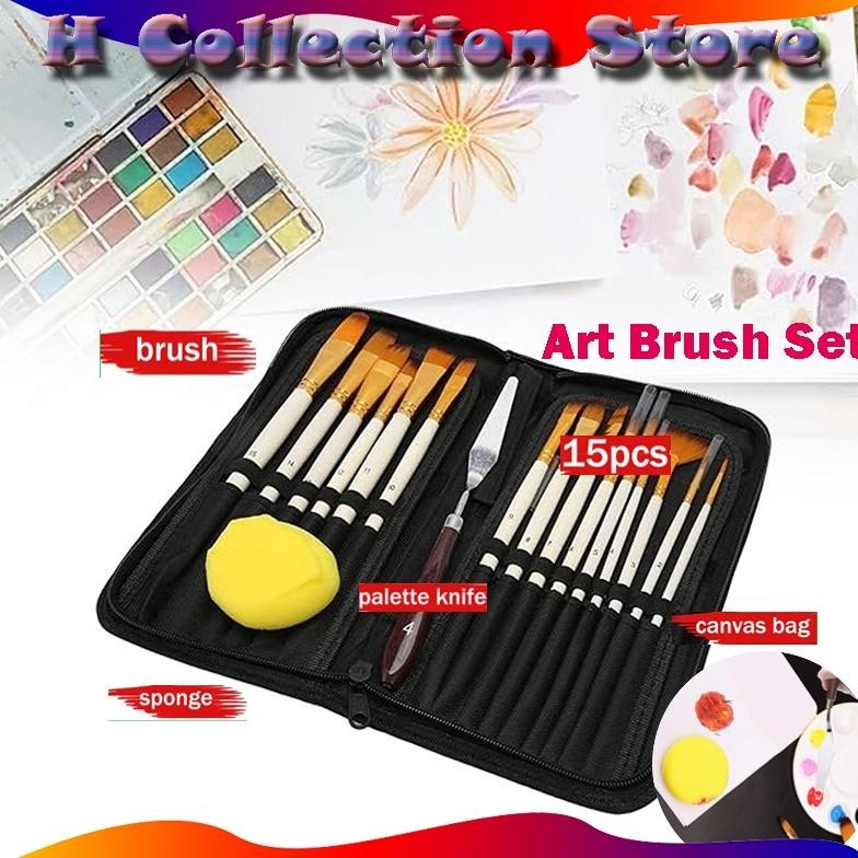 

baru 18pcs set kuas lukis artistik - kuas cat air, minyak, acrylic mix lengkap