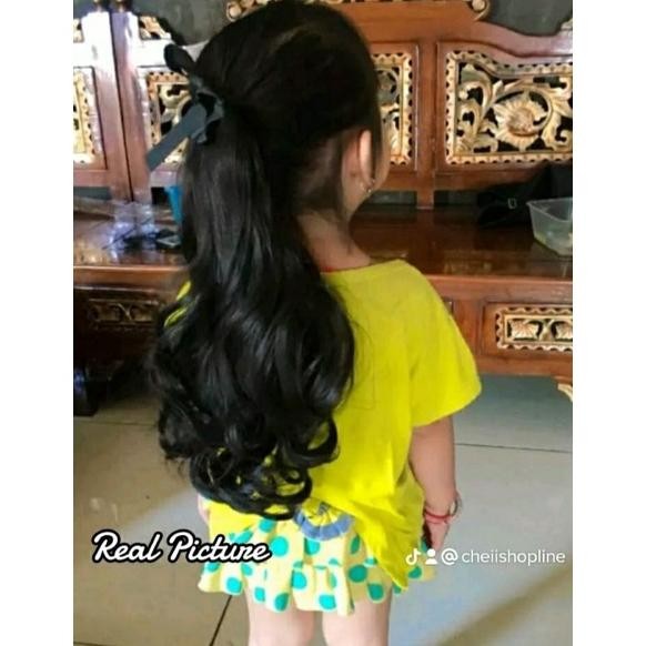 Cheii Rambut palsu kuncir Anak curly sintetis Lurus Smoothing / Ponytail curly wave synthetic ribbon