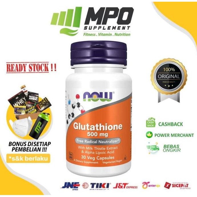 TERBARU - NOW Glutathione 500mg 30vegcaps Antioxidant Detox NOW Food Glutathione
