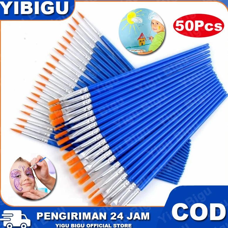 

baru 50 pcs set kuas lukis flat nylon - cat air watercolor paint brush pipih murah