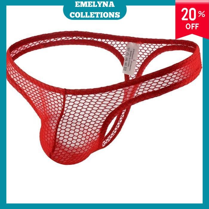 MESH THONG PRIA CELANA DALAM THONG PRIA THONG JALA JARING RED D4012R PALING MURAH