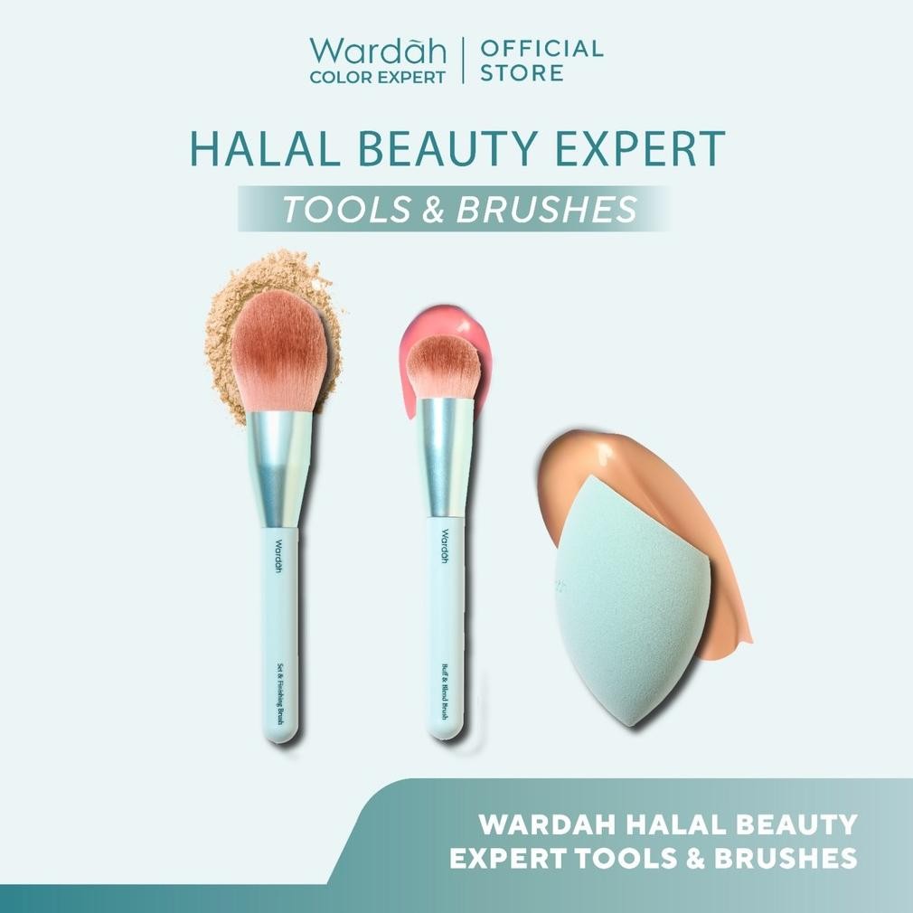 

baru wardah halal tool brush set | kuas foundation, blending, finishing + beauty blender bundle makeup halal