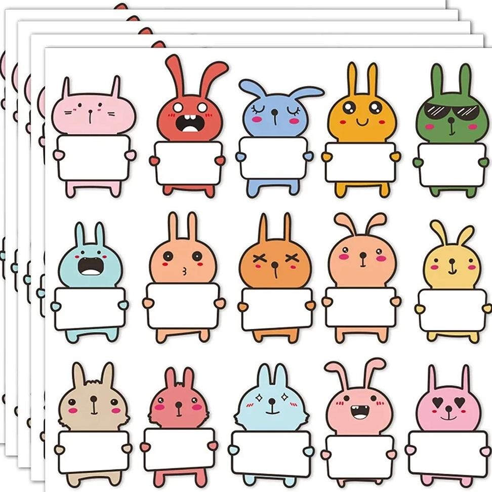 

75pcs Cute animal name stickers Cute Rabbit Name Tags Stickers for Classroom Water Bottle Lunch Box Laptop School Supplies