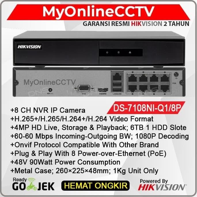 NVR HIKVISION DS-7108NI-Q1/8P/M POE 8 CH SUPPORT POE 8CH