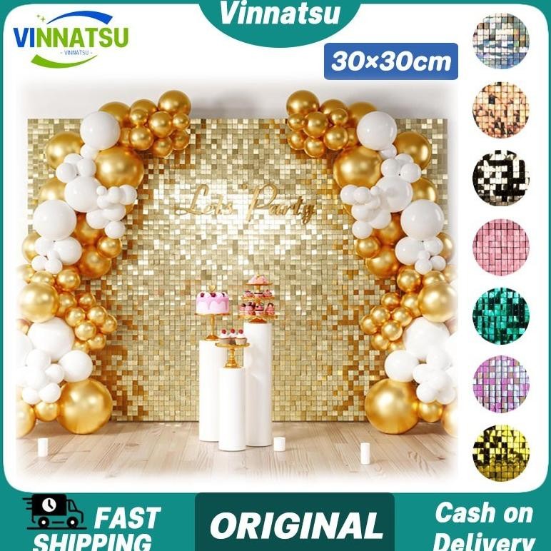 Vinnatsu 5pcs 30x30cm Sequin Backdrop Wall Backdrop Ulang Tahun Lamaran Wedding Sequin Tile Wall