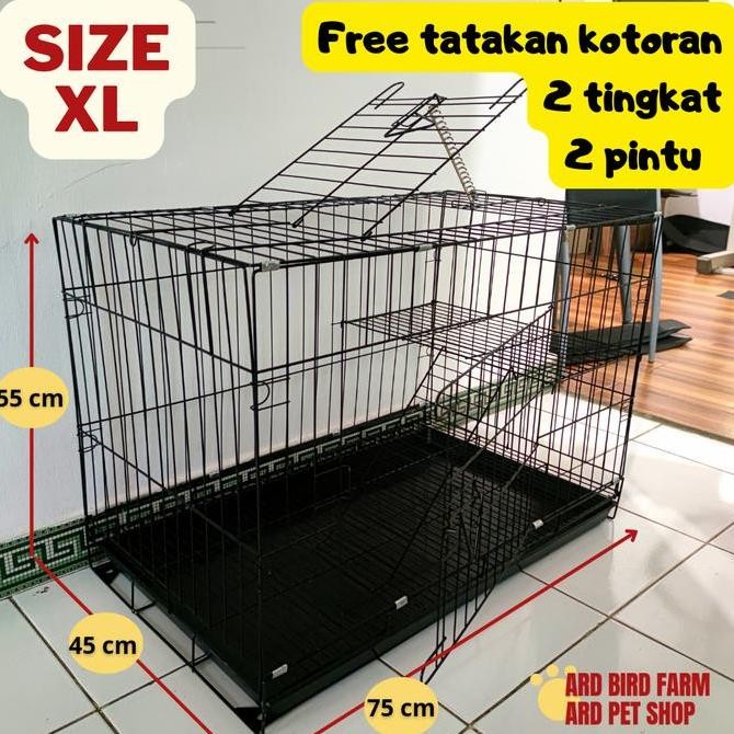 KANDANG KUCING KELINCI SIZE XL BESI LIPAT JUMBO UKURAN 75 2 TINGKAT